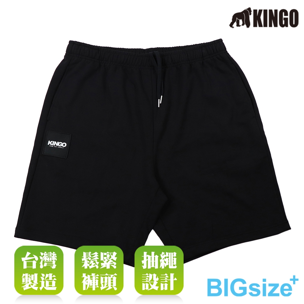 KINGO-大尺碼-男款 鬆緊 棉短褲-黑-443314, , large