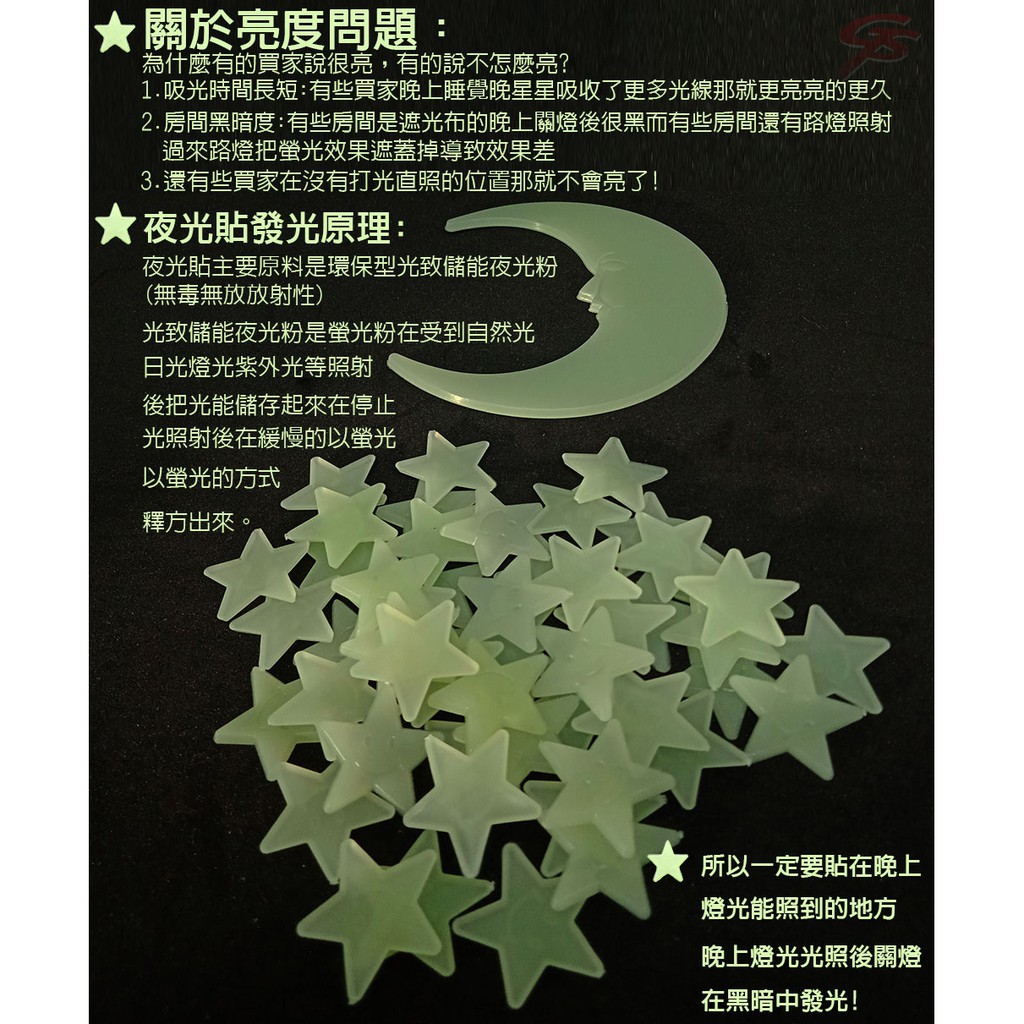 金德恩 GS MALL 台灣製造 3D夜光壁貼/49顆星星+1月亮/3D/夜光/夜光星星/夜光月亮/壁貼/裝飾, , large