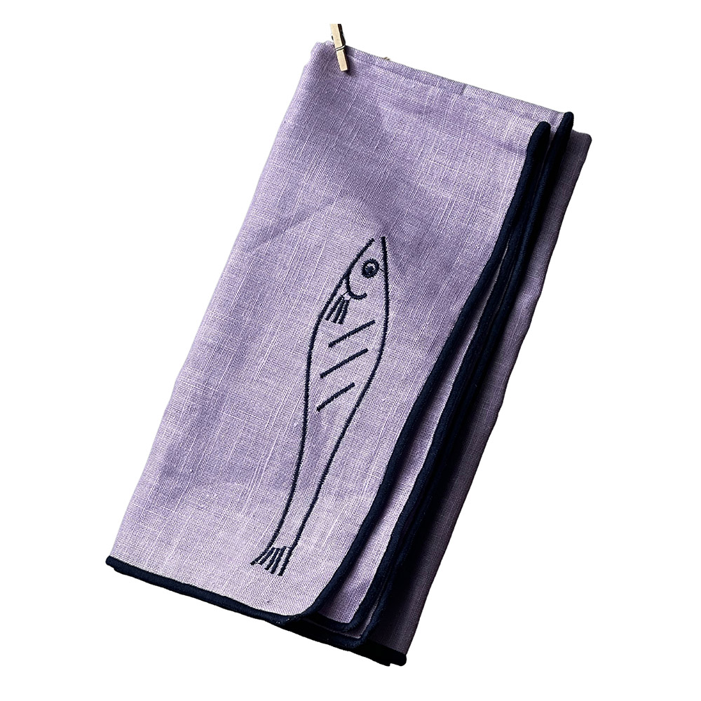 【英國 MÆGEN】刺繡棉麻餐巾組-淺紫 (沙丁魚), , large