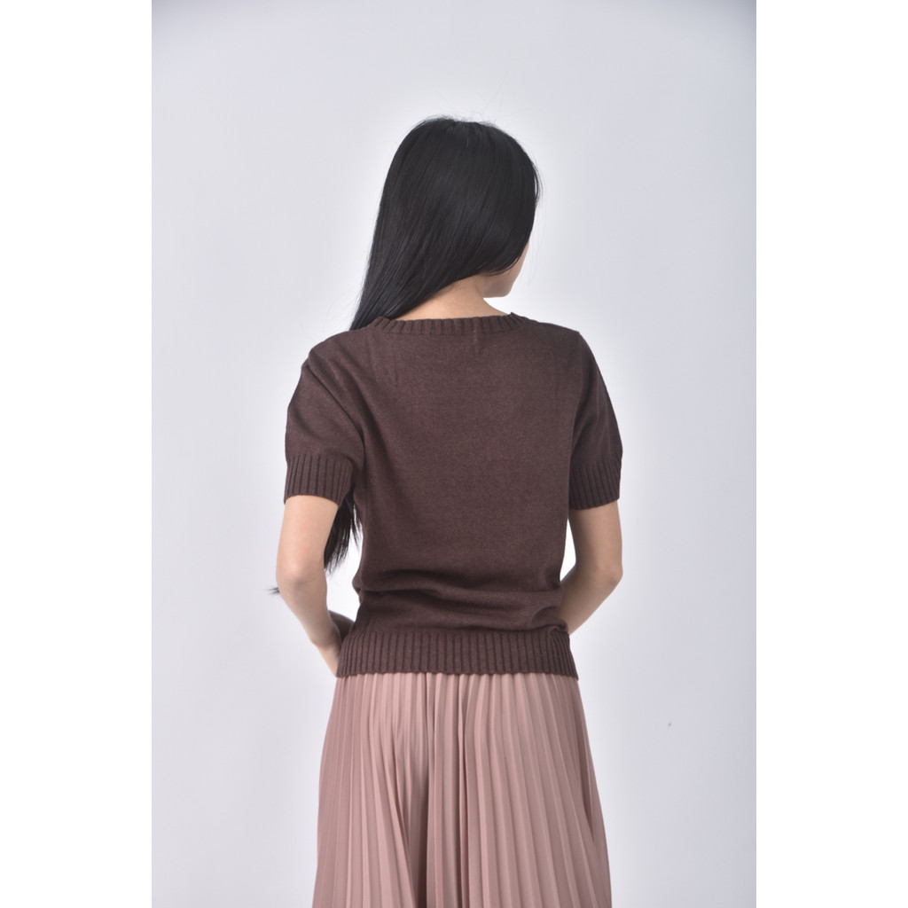 (S) laura ashley質感棉質圓領棕色短袖上衣二手衣, , large