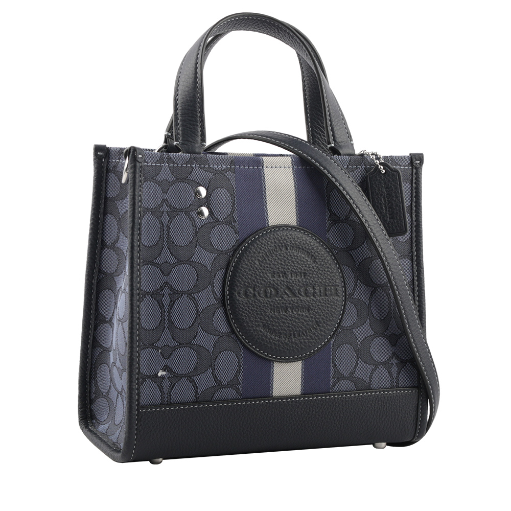 COACH Dempsey Tote 22 緹花拼皮革二用托特包/單寧藍/午夜藍, , large