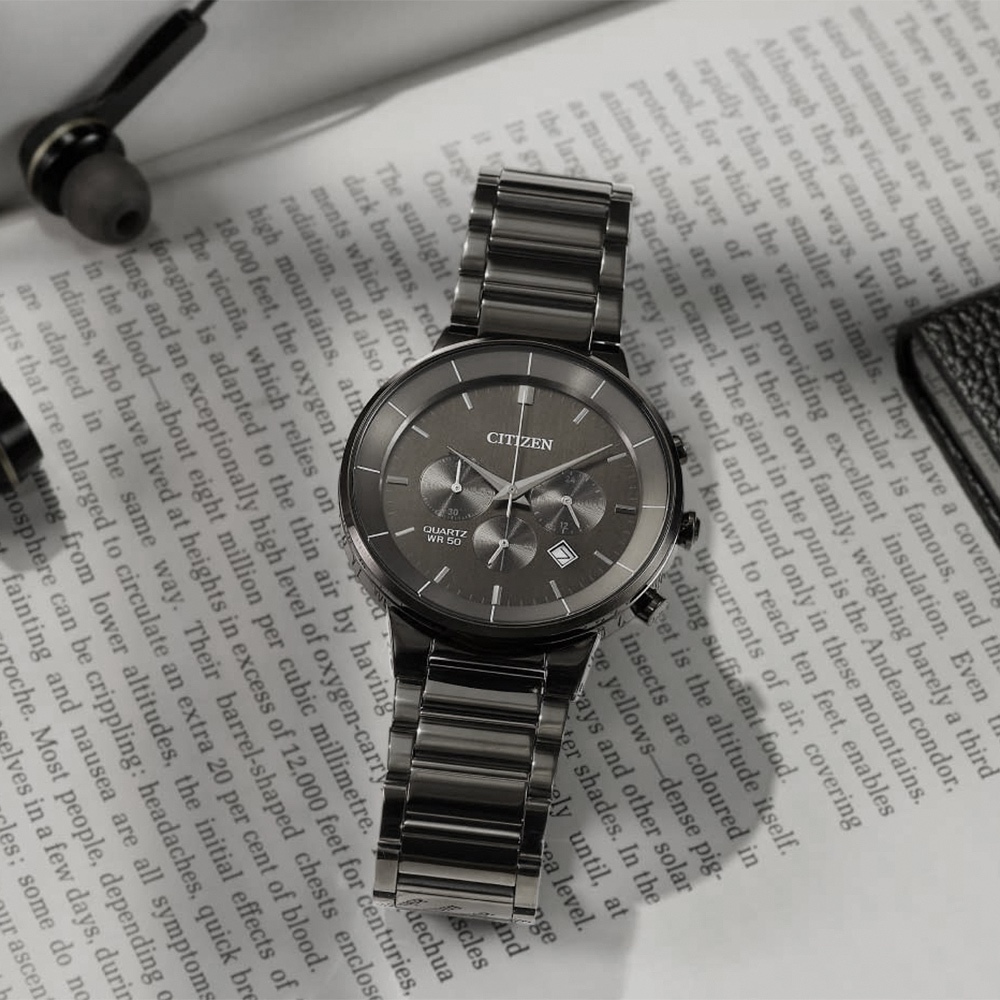CITIZEN 星辰 Chronograph 紳男計時手錶 送禮推薦-鐵灰/42mm AN8227-53H, , large