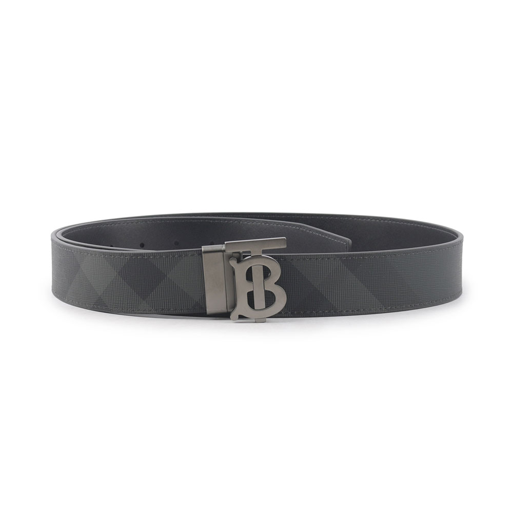 BURBERRY TB Logo 帆布及牛皮寬3.5cm雙面可用皮帶/炭灰/石墨黑, , large