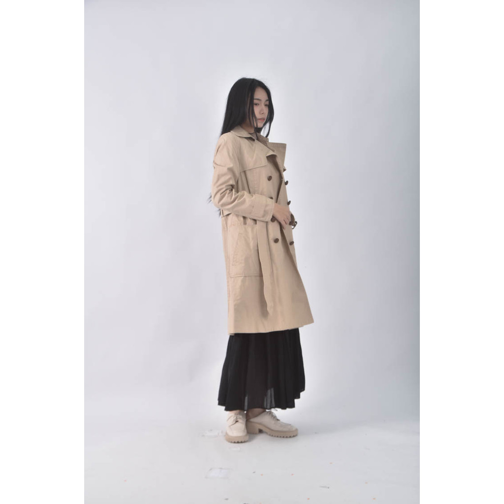 (S) mangosuit棉質杏色綁帶外套二手衣, , large