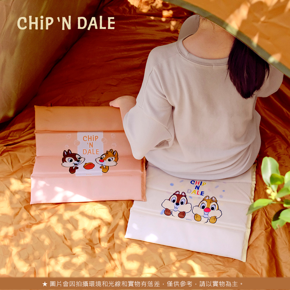 【Disney 迪士尼】奇奇蒂蒂 開心果摺疊坐墊收納袋組(摺疊坐墊+多功能2用後背袋)-淡黃/淺粉, , large