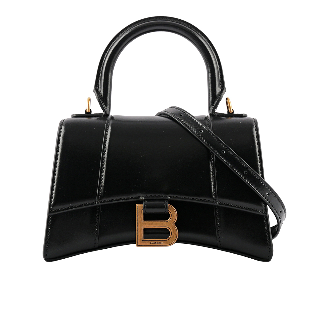BALENCIAGA Hourglass 光滑牛皮二用沙漏包/XS/黑色, , large