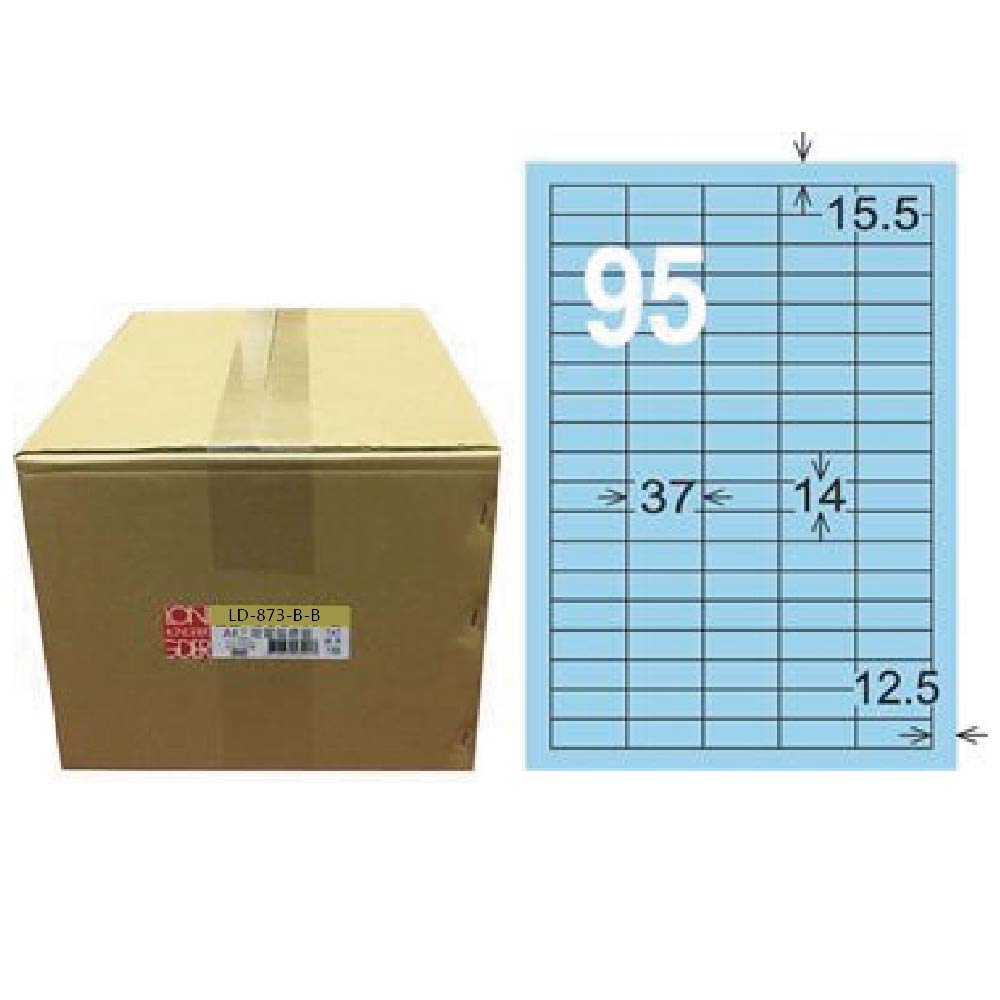 【龍德】LONGDER 三用電腦標籤 A4 95格 14*37mm 淺藍1000張/箱 LD-873-B-B(適用雷射、噴墨、影印), , large