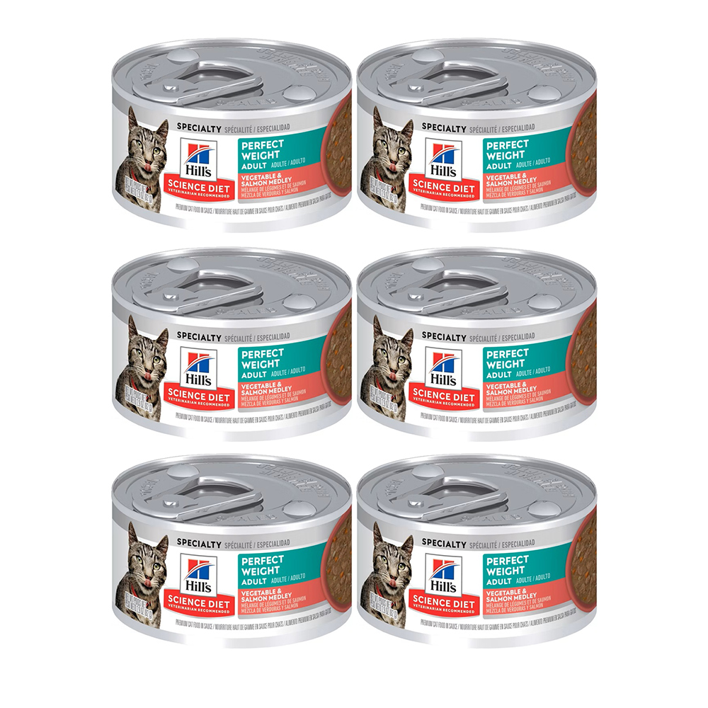【Hills 希爾思】成貓 完美體重鮭魚燴蔬菜主食罐 2.9oz 82gX6罐/盒 (608491), , large