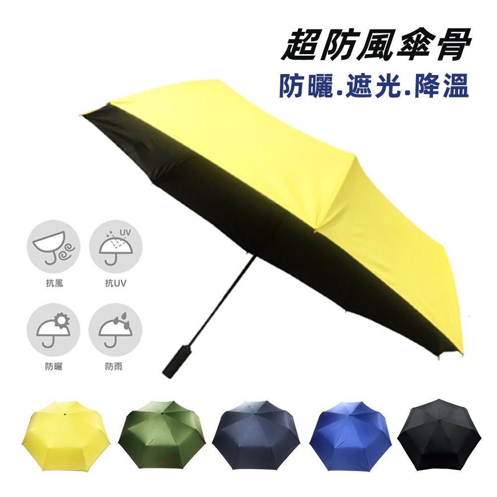 金士曼三折自動黑膠折傘 自動開收設計 抗風防曬雙效合一 多種顏色/黃 藍 黑 綠 深藍, , large
