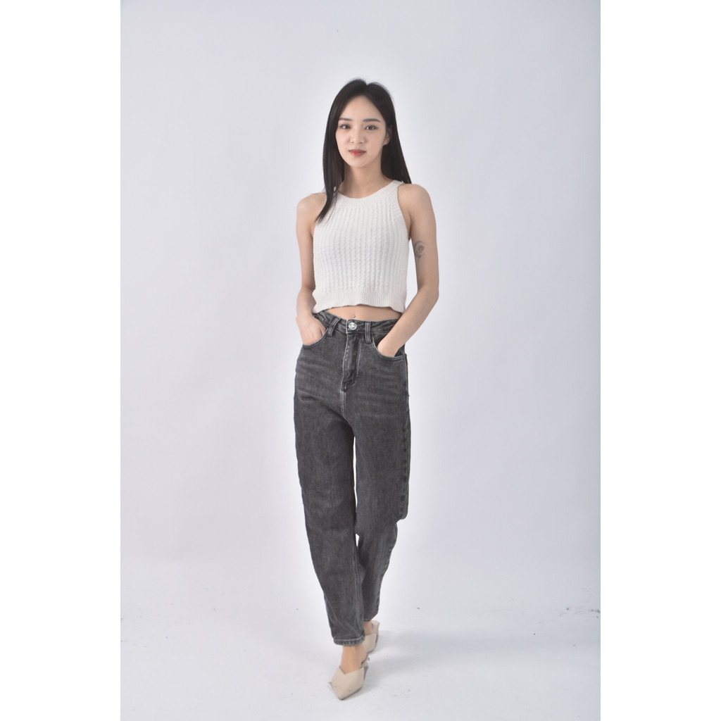 (XS（含）以下) 【里唯私服】jqu高腰丹寧牛仔直筒灰色長褲二手衣, , large
