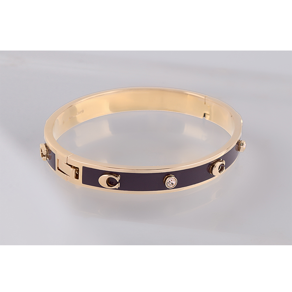 COACH C Logo 及玻璃水鑽不可調琺瑯手環/金色/紅酒色, , large