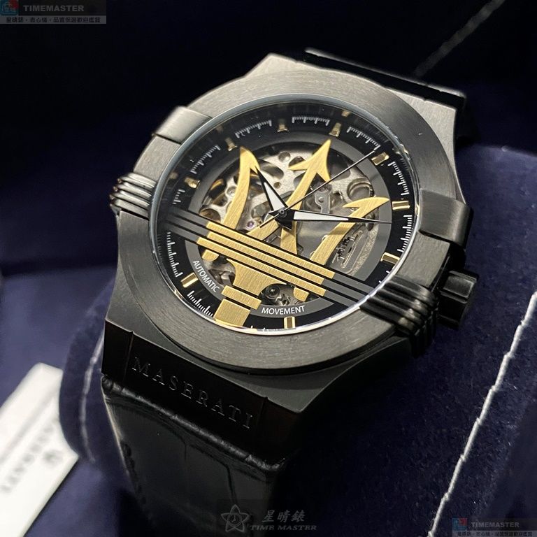 [星晴錶業]MASERATI手錶,42mm,R8821108036白金色錶面黑錶殼深黑色真皮皮革錶帶款, , large