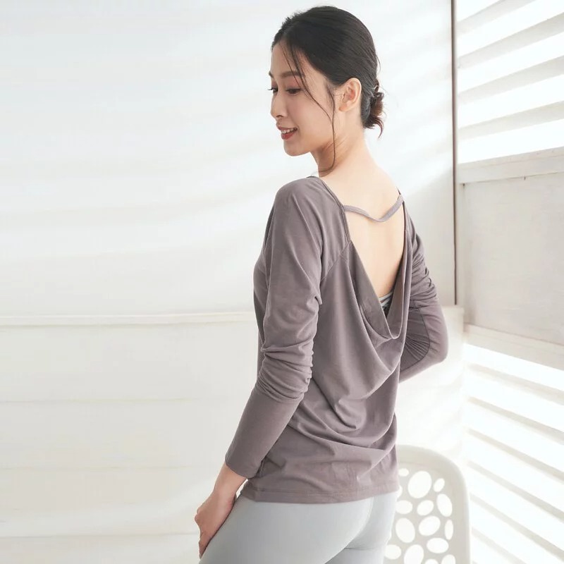 YOGA FLOW Soft(L)Sleeve - 後背優雅垂墜罩衫 - 冬日灰 Dark Grey, , large