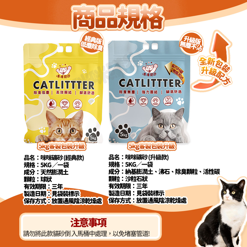 【咪咪購物】咪咪礦砂 豆腐貓砂 礦砂天然膨潤土 經典款 5公斤X2袋, , large