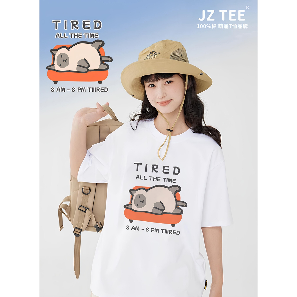JZ TEE 暹羅貓-疲憊 印花短袖T恤, , large
