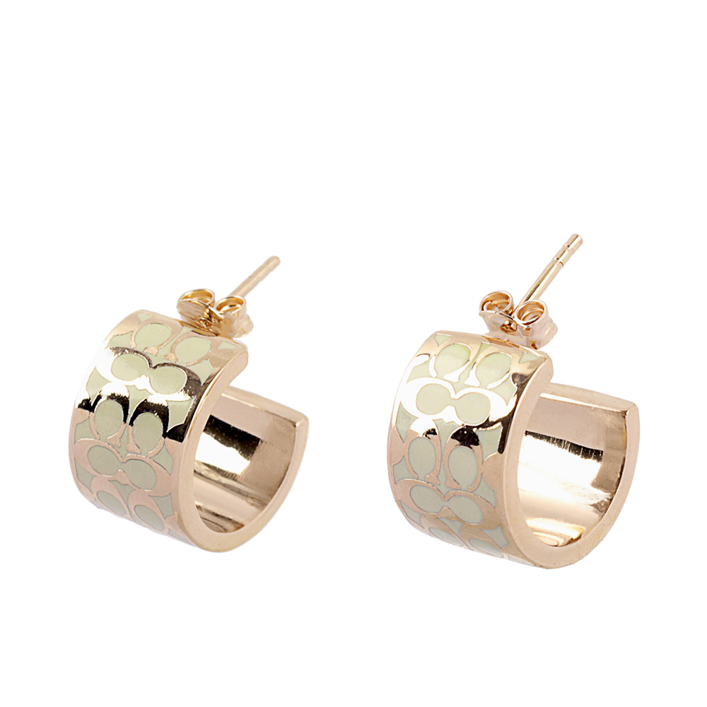 COACH CC Logo 滿版琺瑯環狀耳環(金色/白色), , large