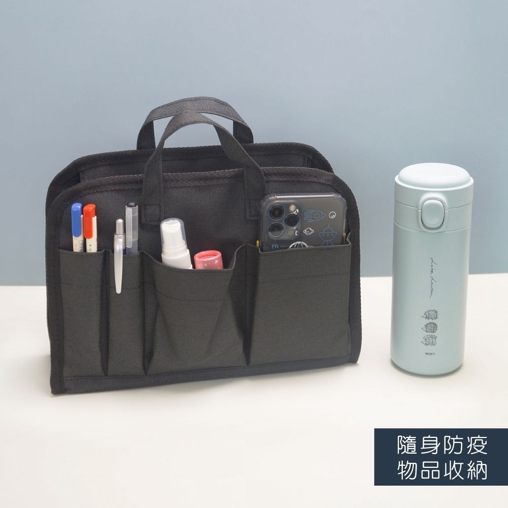 【YUNJOIN】尼龍手提袋中袋-黑色 內膽包 內襯分類袋 收納袋 可手提 多夾層 網袋 旅遊收納, , large