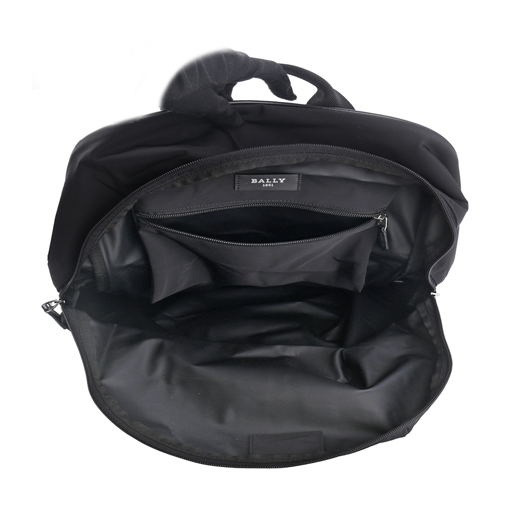 BALLY On The Go Round 條紋尼龍後背包/贈收納袋/黑色, , large