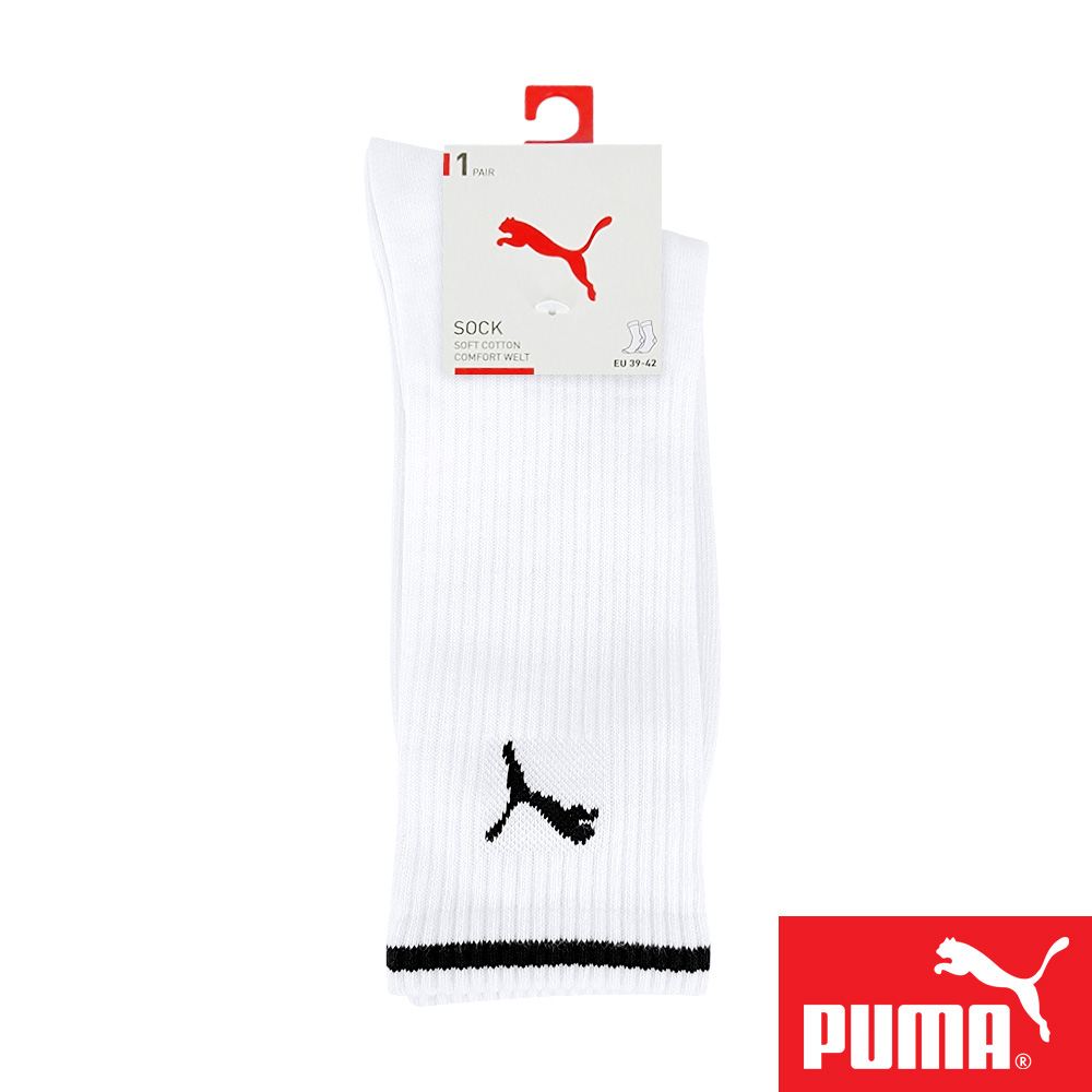 PUMA 男女款中筒襪1雙裝 彪馬 跳豹 男襪 女襪 襪子 運動襪 小腿襪 棉襪 柔軟 棉質 舒適 高彈 耐磨 黑 白, 白,39-42(EU)/25-27(cm), large