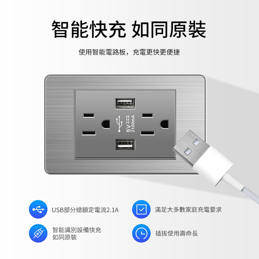 American-style panel with 3 flat-hole USB + Type-C ports, , large
