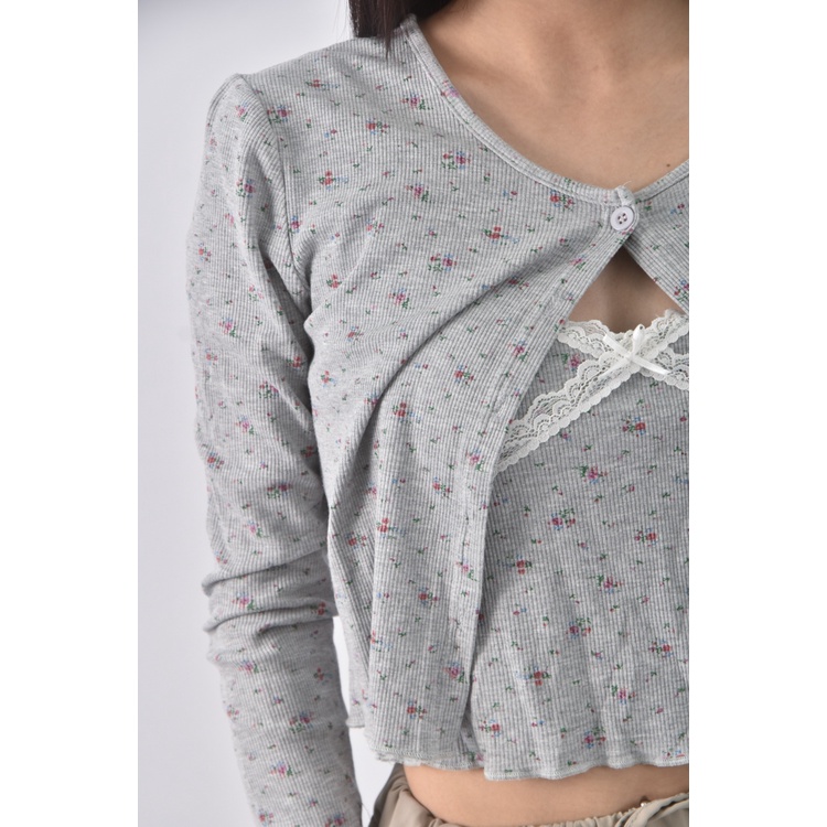 (S) 質感兩件式灰色長袖上衣二手衣, , large