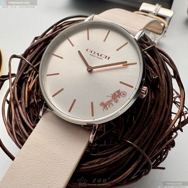 [星晴錶業]COACH手錶,36mm,CH00249銀白色錶面銀錶殼白真皮皮革錶帶款, , large