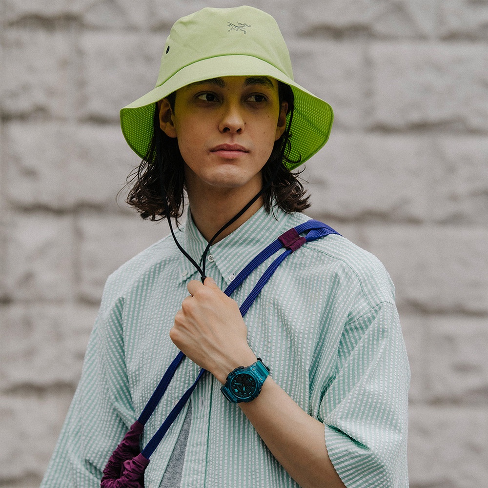 CASIO 卡西歐 G-SHOCK 藍牙連線 碳纖維核心防護雙顯手錶-土耳其藍 GA-B001G-2A, , large