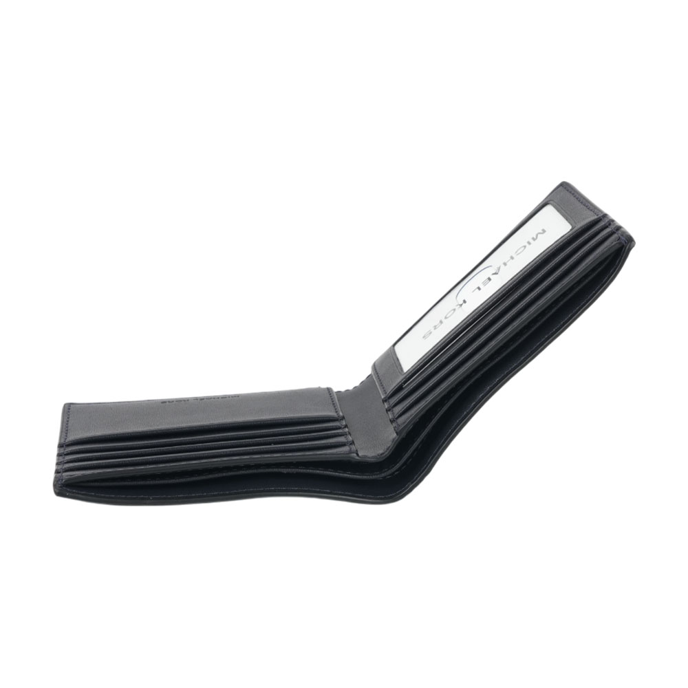 Michael Kors 銀字Logo 荔枝皮革對開證件照短夾(海軍藍), , large