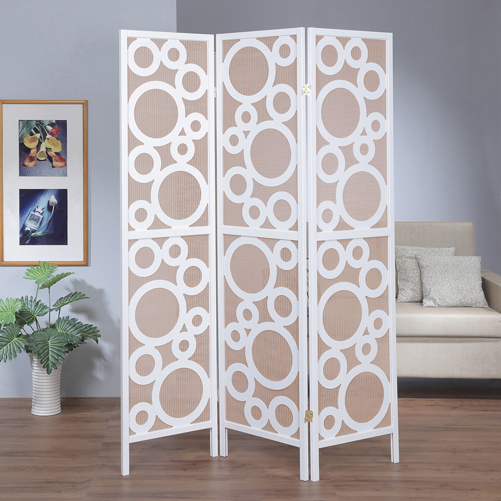 《C&B》水玉新設計風格三面屏風-實木+原麻布/台灣生產