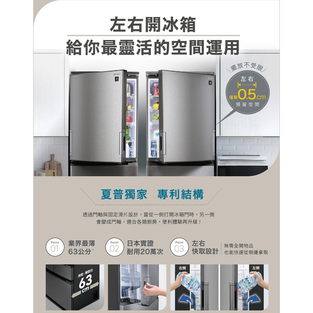 SHARP 457L Grade 1 Energy Efficient Auto Sterilizing Ion Left-Right Door Any-Door Inverter Refrigerator SJ-PW46KT-W, , large