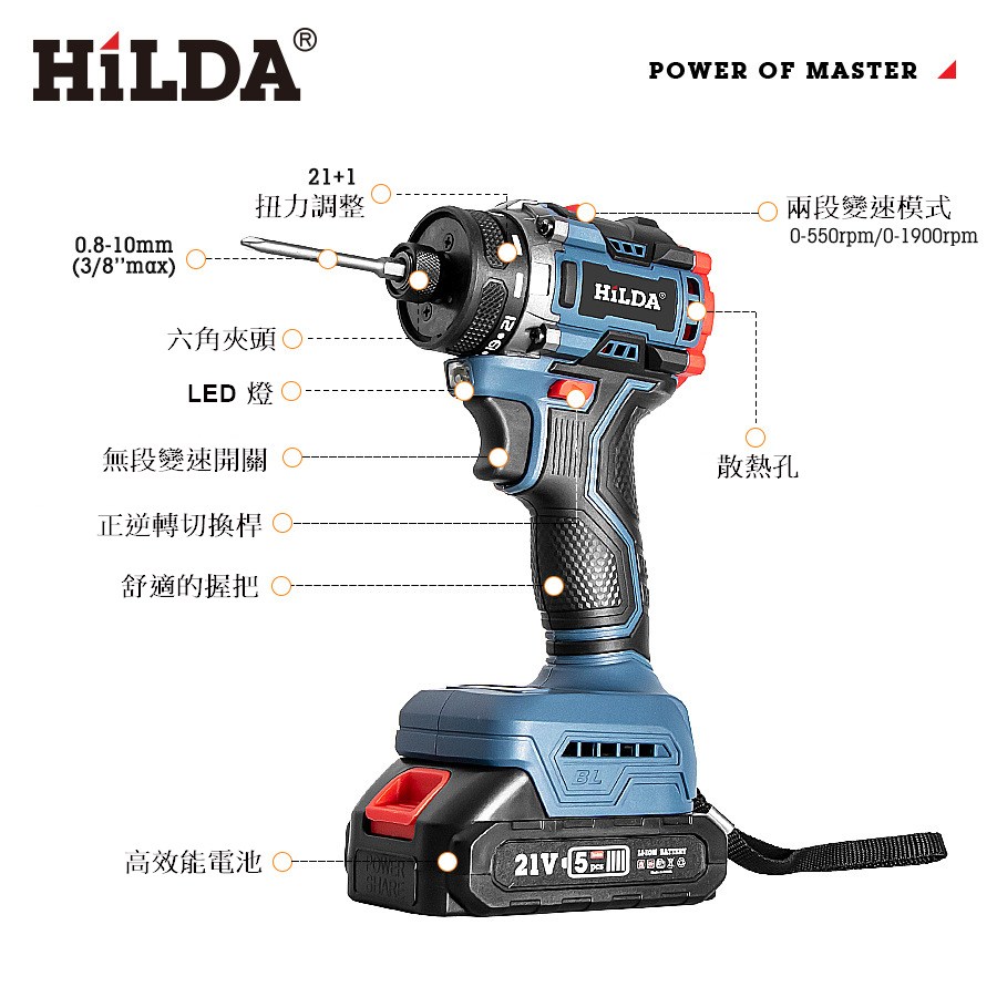 【HILDA】希爾達電動工具 21V 雙電 短軸無刷 衝擊起子機 HL21-SI2, , large