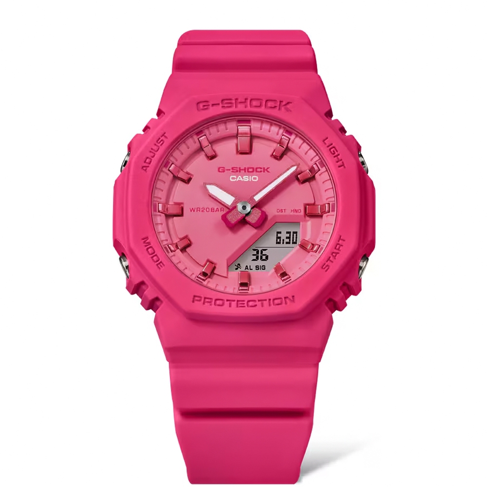 CASIO 卡西歐 G-SHOCK 單色時尚 八角雙顯手錶-粉紅 GMA-P2100PP-4A, , large