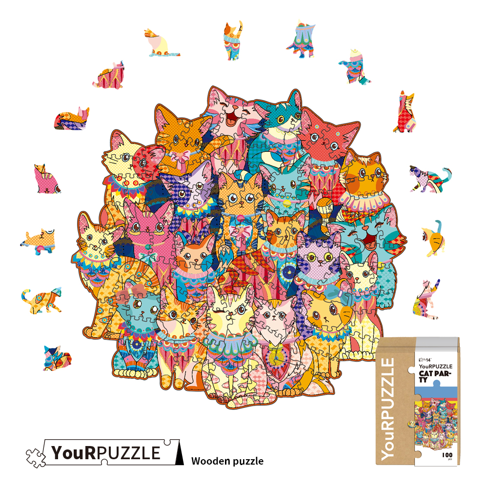 [積木共和國] 【YouRPUZZLE】台灣現貨貓咪聚會拼圖(檢驗合格木質動物拼圖)