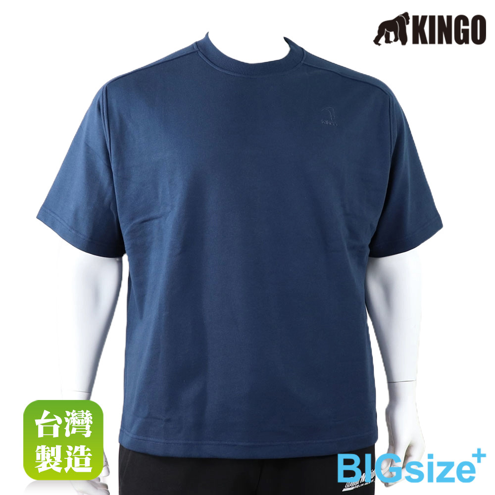 KINGO-大尺碼-連袖 圓領T-丈青-513002, , large