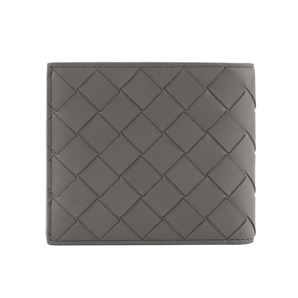 BOTTEGA VENETA 新款小牛皮編織對開8卡短夾/水泥灰, , large