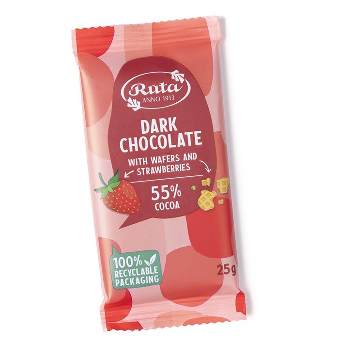 Dark chocolate(55%) with wafers and strawberries,25g, , large