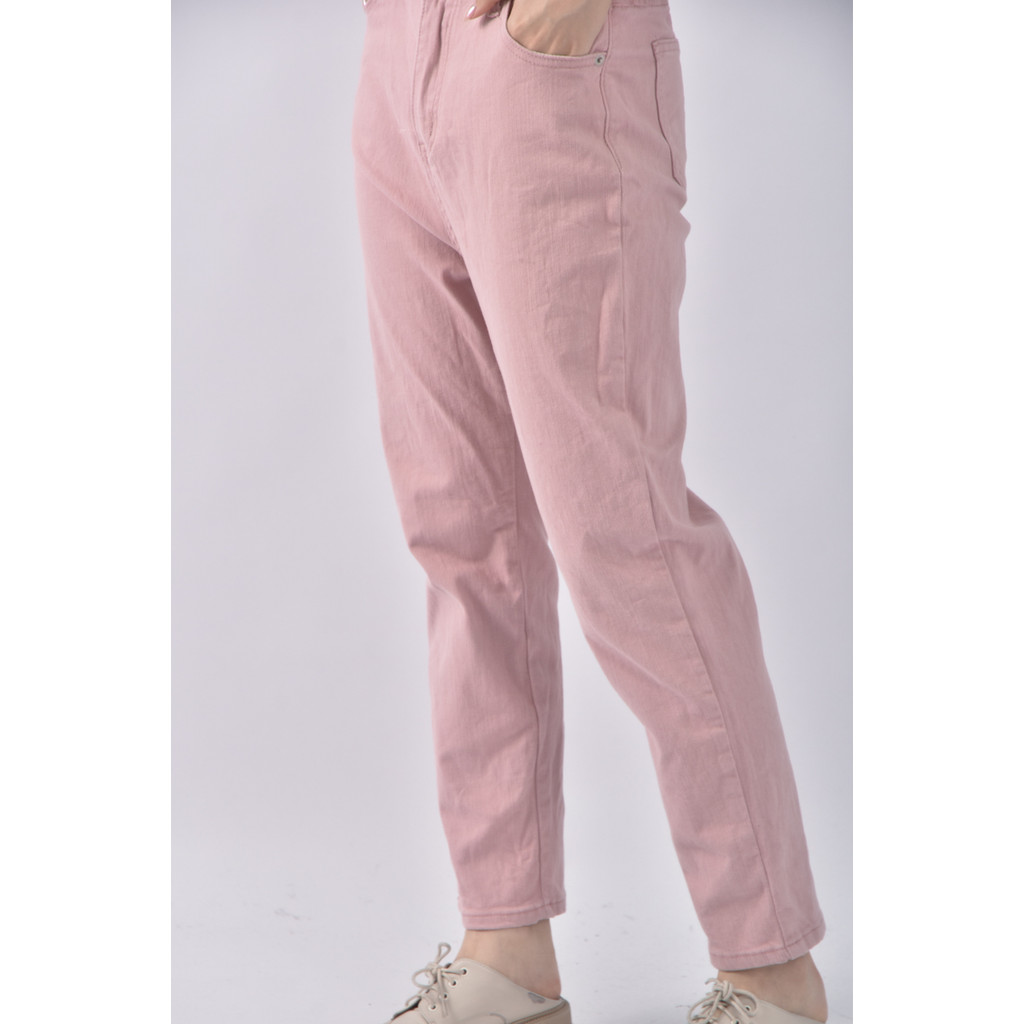 (M) 高腰質感丹寧牛仔粉色長褲二手衣, , large