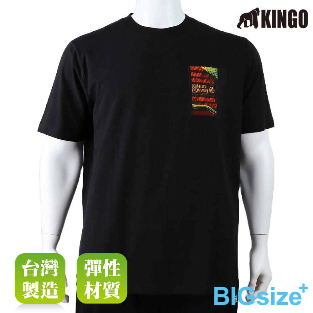 KINGO-大尺碼-男款 圓領T恤-黑-513119, , large