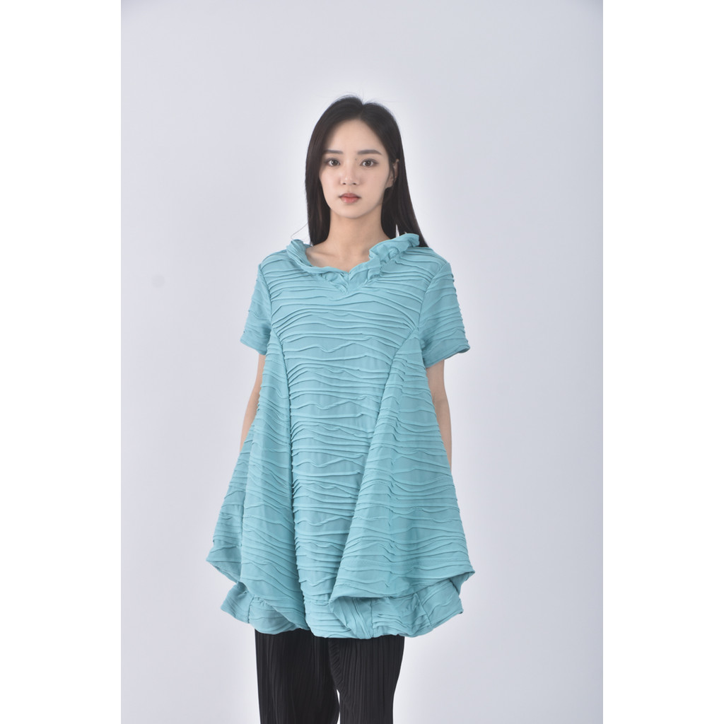 (S) 質感層次綠色短袖上衣二手衣, , large