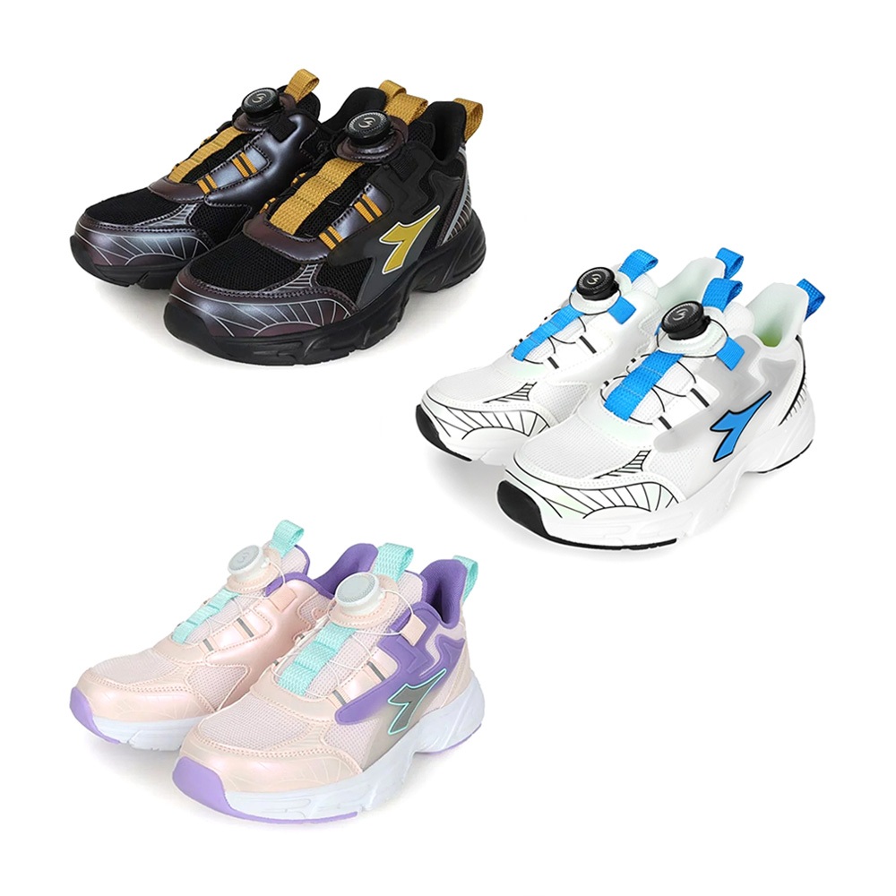 DIADORA迪亞多那 大童時尚運動鞋 童運動鞋 童鞋 旋鈕式鞋帶 寬楦 透氣 保護後跟 吸震 減壓 黑黃 白藍 粉紫, , large