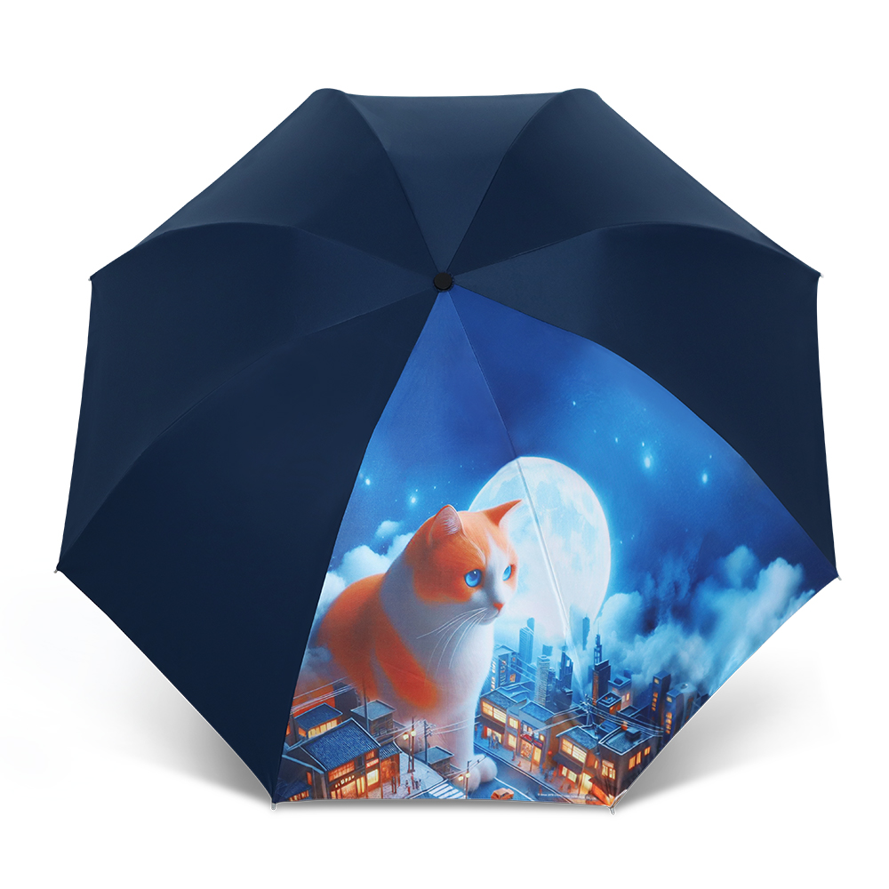 [TDN] Moon Cat  Cooling Auto-Fold Umbrella – Instant Close Umbrella (B7433C) – Navy Blue, , large