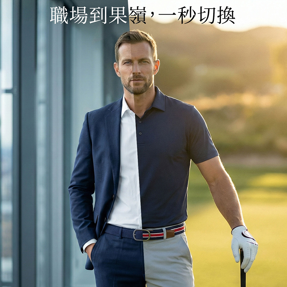 Green Golf 高爾夫皮帶 腰帶 雙面彈性編織 一帶兩穿 360&deg;旋轉帶扣, , large
