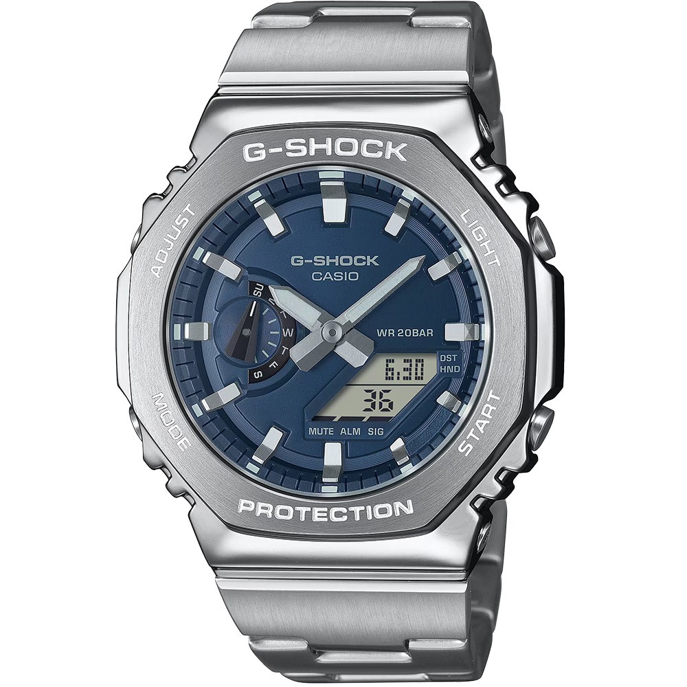 CASIO 卡西歐 G-SHOCK 金屬光系列八角雙顯電子錶手錶 GM-2110D-2B, , large