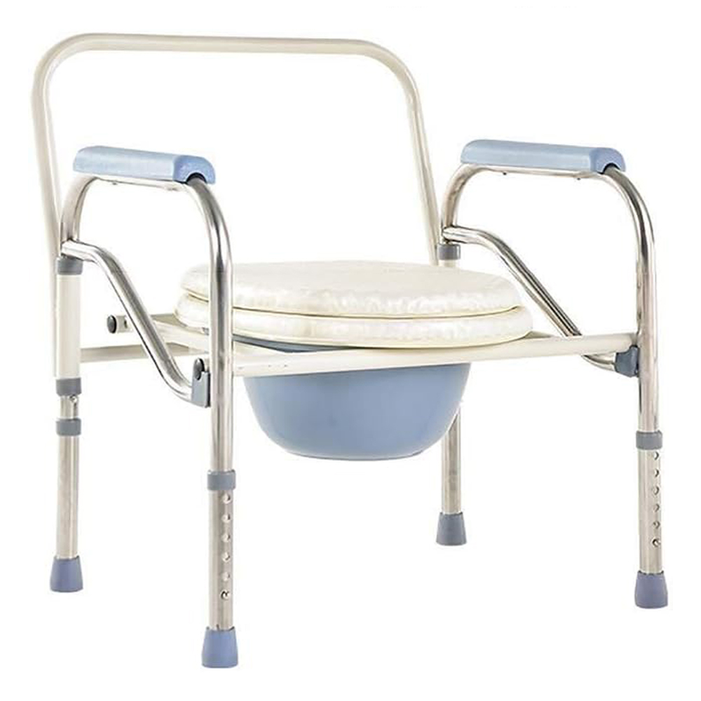 Stainless steel double armrest movable waterproof folding toilet chair with five height adjustments. Suitable for the elderly and pregnant women. Portable toilet/toilet chair., , large