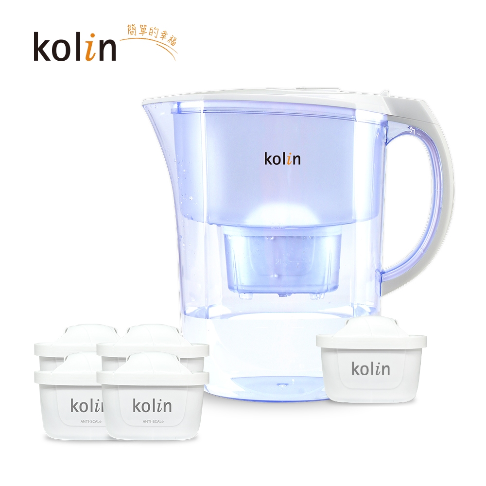 Kolin 歌林 3.8L濾水壺(內含四重濾芯*1)+五重淨垢濾芯4入(共1壺5芯/適用Brita), , large