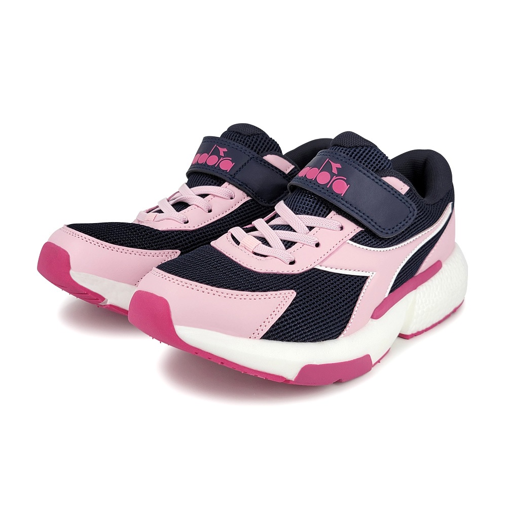 DIADORA迪亞多那 大童輕量跑鞋 童運動鞋 魔鬼氈 寬楦 保護後跟 輕量 吸震 減壓 抗菌 除臭 防滑 黑灰 藍粉, , large