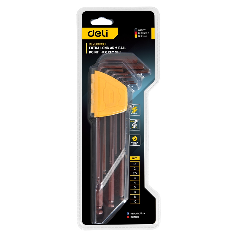 【得力工具 deli tools】超長六角扳手 L型扳手 9件組 升級款 Semi-Pro系列, , large