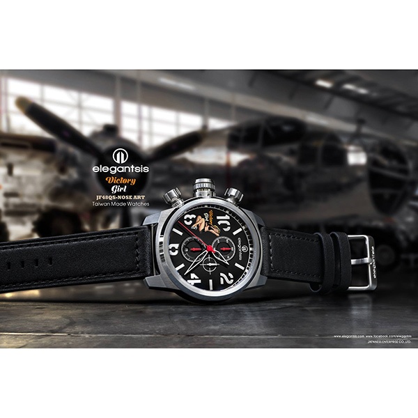 elegantsis JF48QS機頭藝術-女郎計時手錶-黑/48mm ELJF48QS-OB01LC, , large