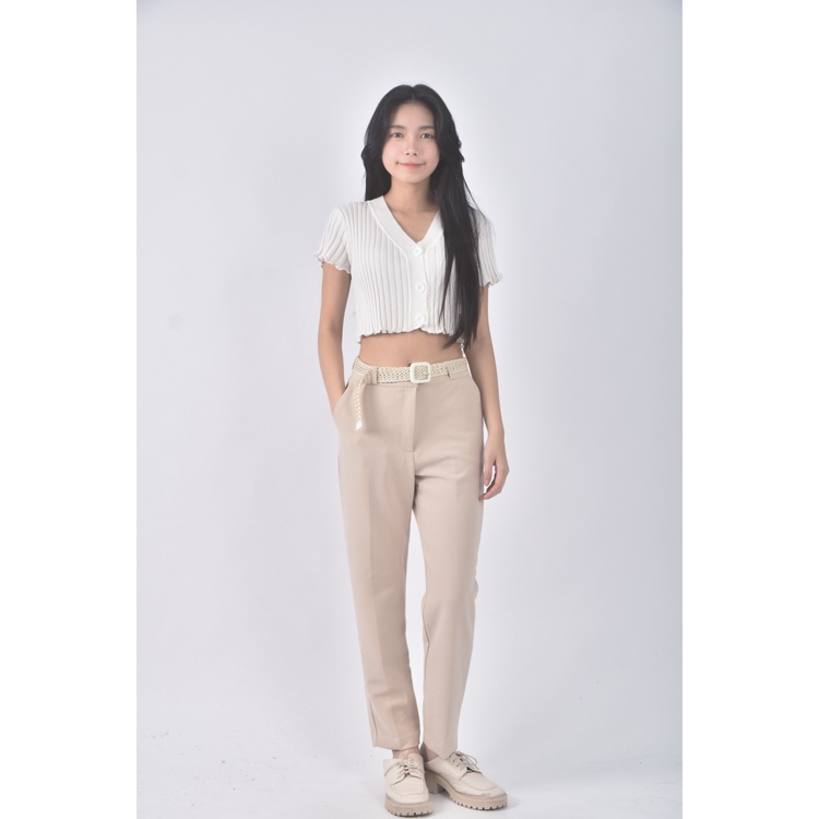 (M) gori高腰質感杏色綁帶長褲二手衣, , large