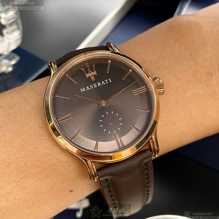 [星晴錶業]MASERATI手錶,42mm,R8851118006古銅色錶面玫瑰金錶殼咖啡色真皮皮革錶帶款, , large